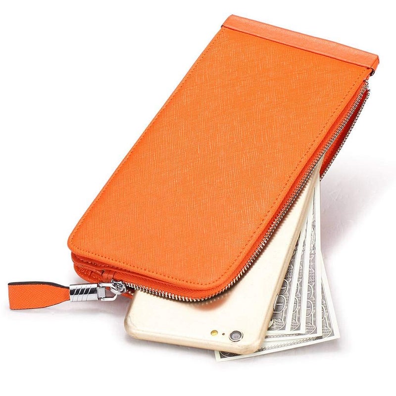 Huztencor Women's Credit Card Holder RFID Blocking Leather Multi Card Organizer Wallet Slim Long Zipper Bi-fold Business Card Case Clutch Wallet with ID Window Orange (FBA) - Image 5